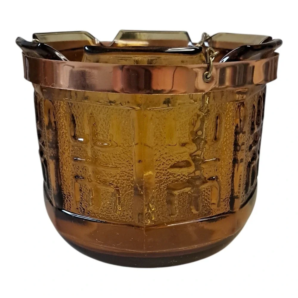 Vintage 1970's Princess House Amber Glass Hanging Planter Candle Holder